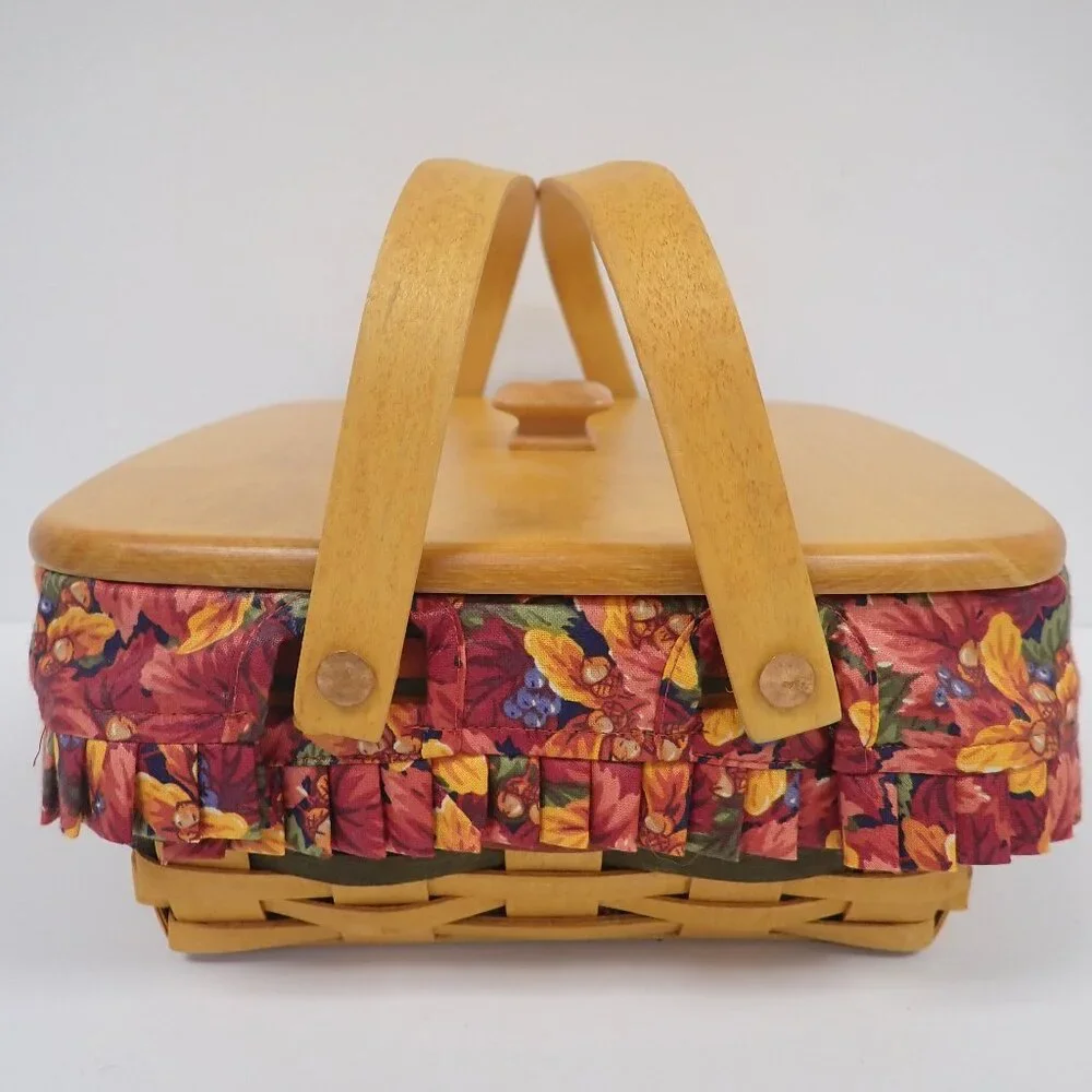 Vintage 1997 Shades of Autumn Longaberger Basket With Lid Red Fall Leaves Square